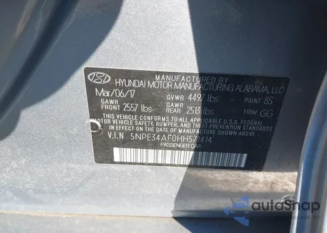 2017 Hyundai Sonata Sport from USA, damaged, VIN 5NPE34AF0HH571414